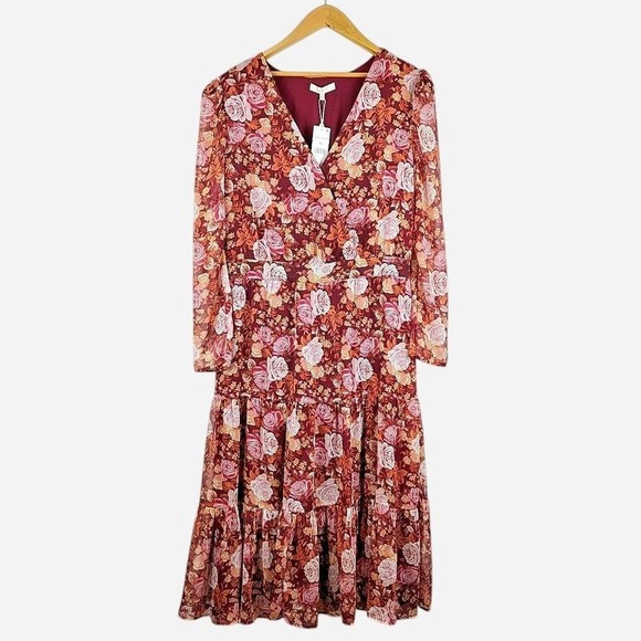 NWT WAYF Nordstrom Roxanne Floral Midi Dress Long Sleeve Tiered A-Line Size 1X - Picture 2 of 6